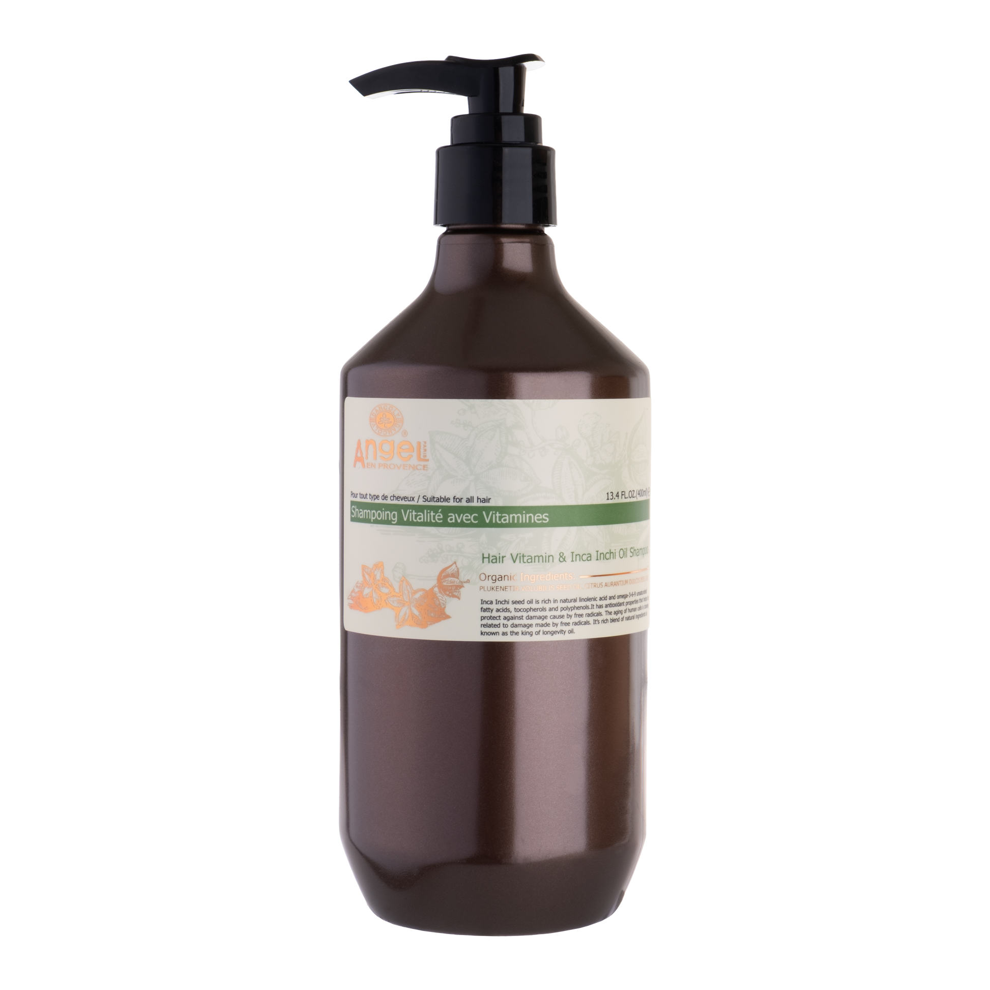 Bottle of Angel En Provence Hair Vitamin Inca Inchi Oil Shampoo - Angel Shampoo