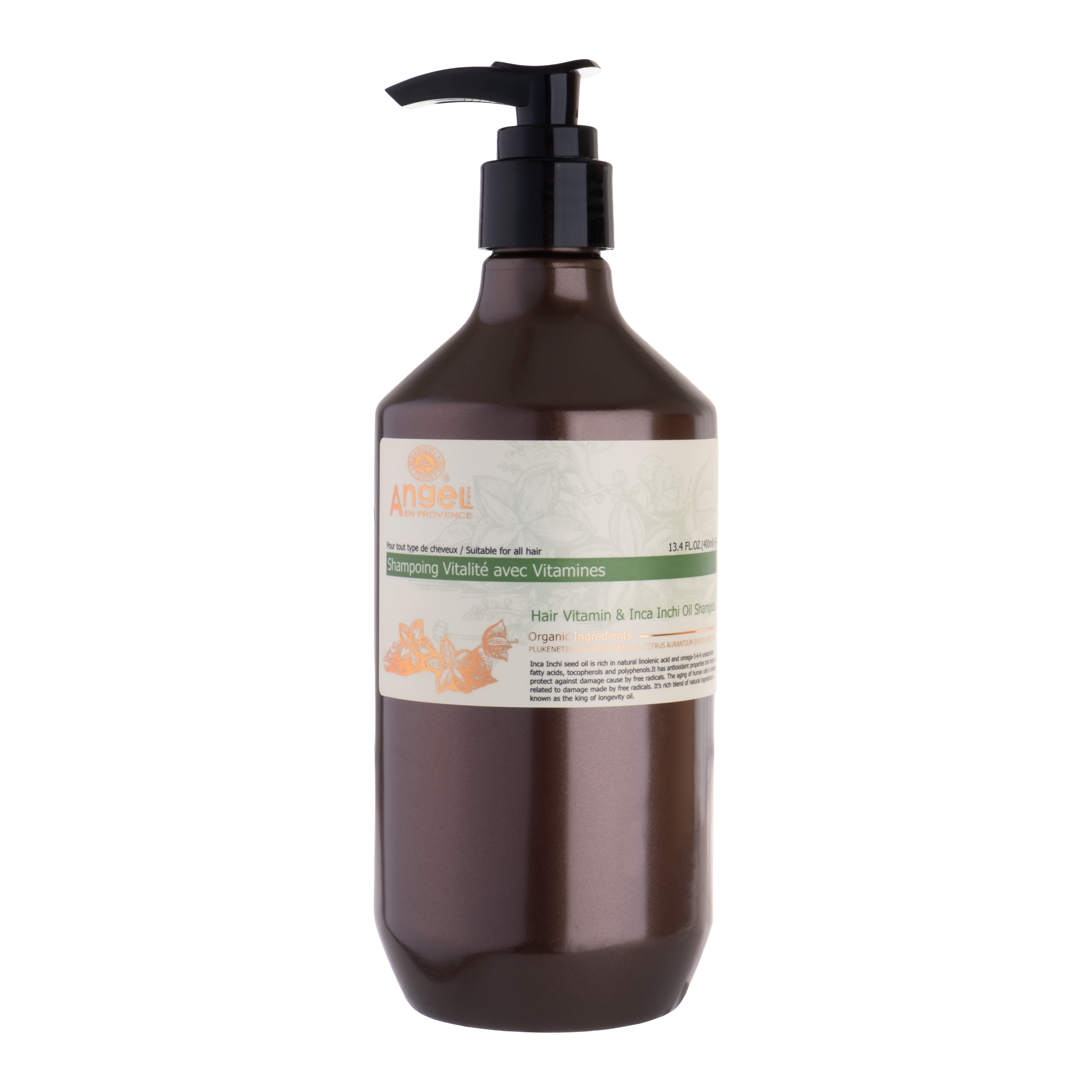 Bottle of Angel En Provence Hair Vitamin Inca Inchi Oil Shampoo - Angel Shampoo